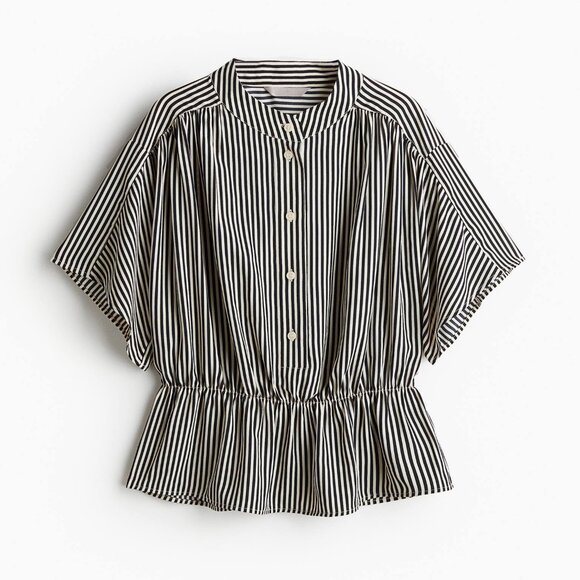 H&M Striped Peplum Crêpe Blouse M - Picture 1 of 13